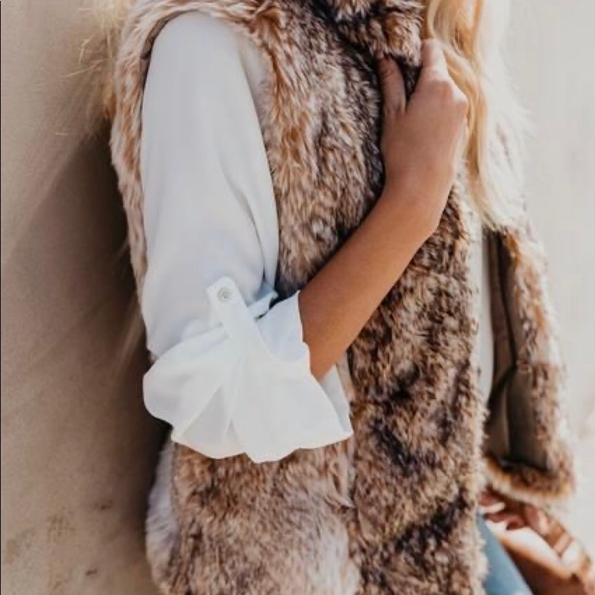 Forever 21 Faux Fur Tan Vest With Pom Pom Strings